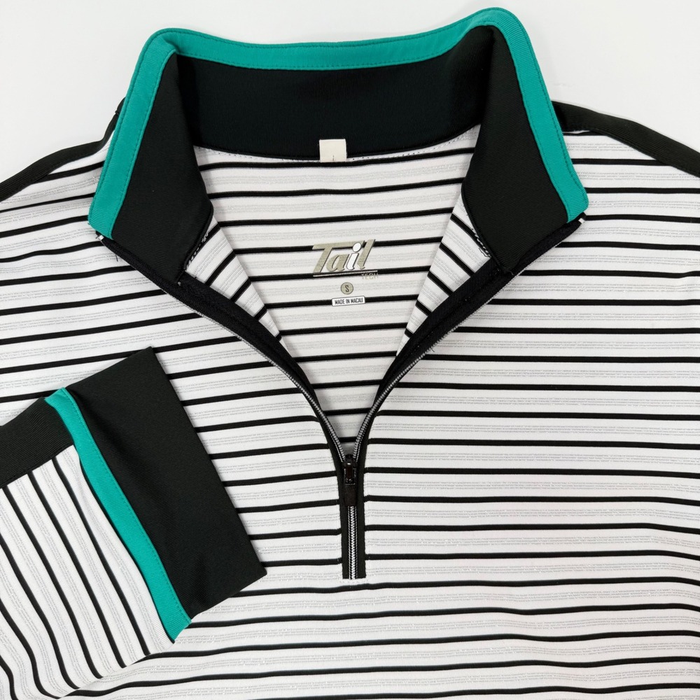 Tail Tech Womens Small White Black Striped Metallic 1/4 Zip 3/4 Sleeve Golf Top
